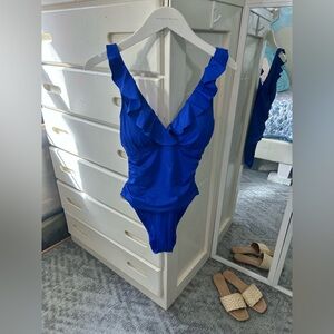Ralph Lauren Ruffle One-Piece Swimsuit Bright Blue Full Seat Coverage✨